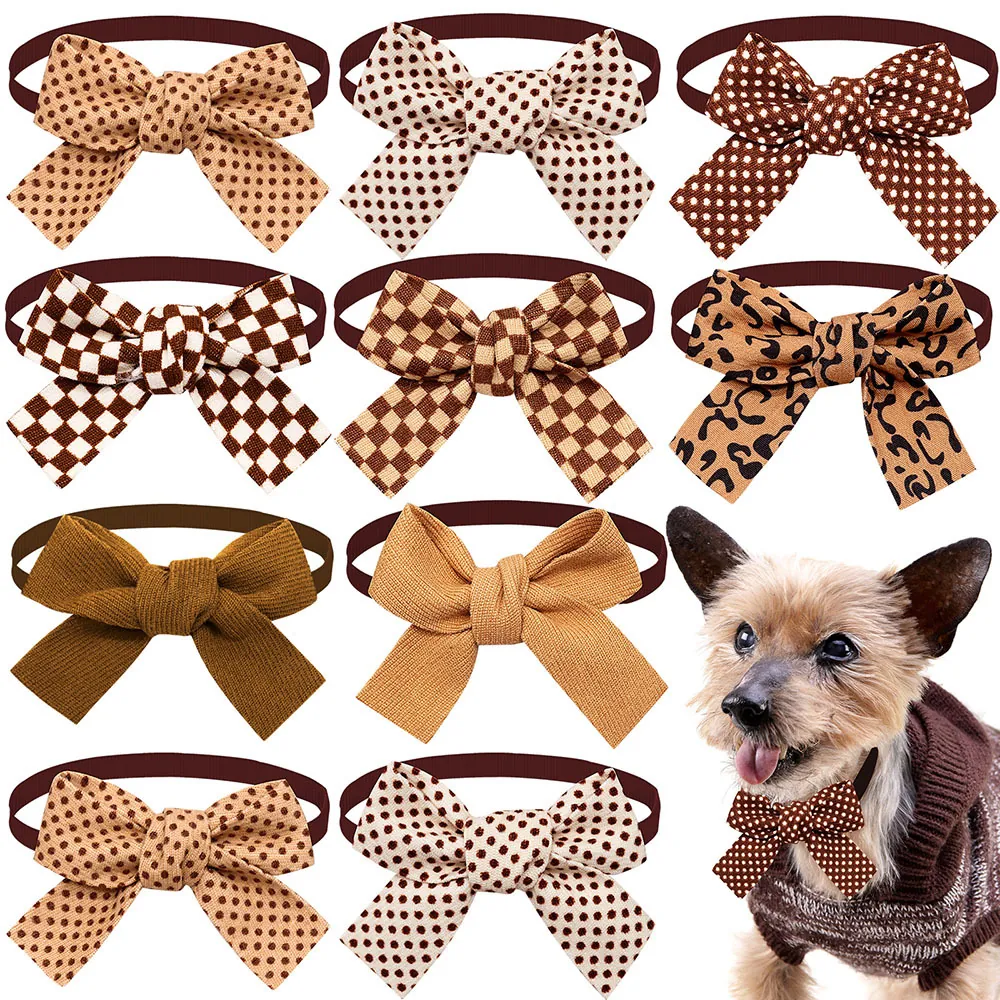 Adjustable Pet Bow Tie Polyester For Dogs And Cats Polka Dot Checkerboard Leopard Pattern British Retro Style Collar