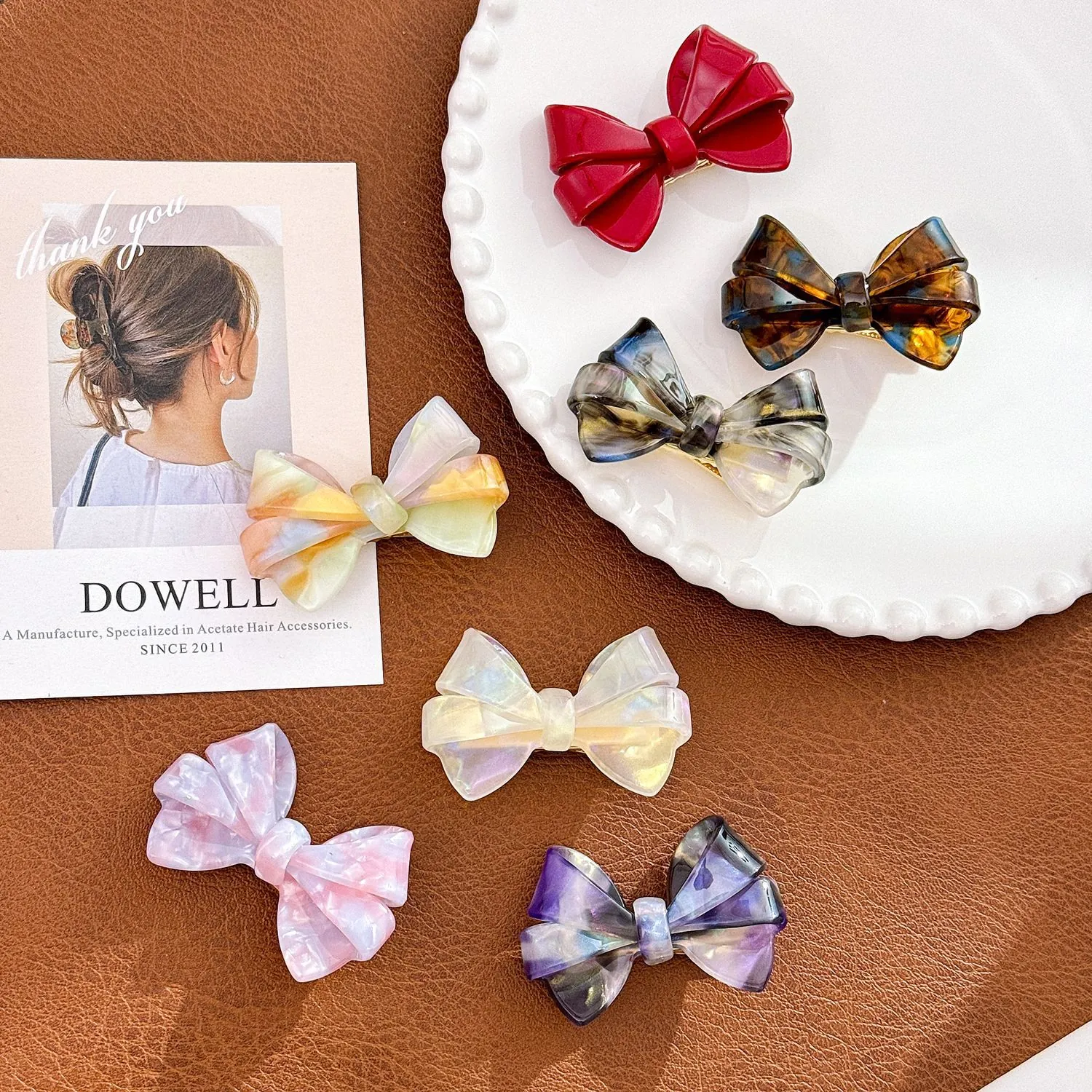 Vintage Elegant Acetate Bowknot Hair Ties High Elastic Scrunchies Marble Tortoiseshell Hair Clips French Style Hairpins For Women Everyday Decoration