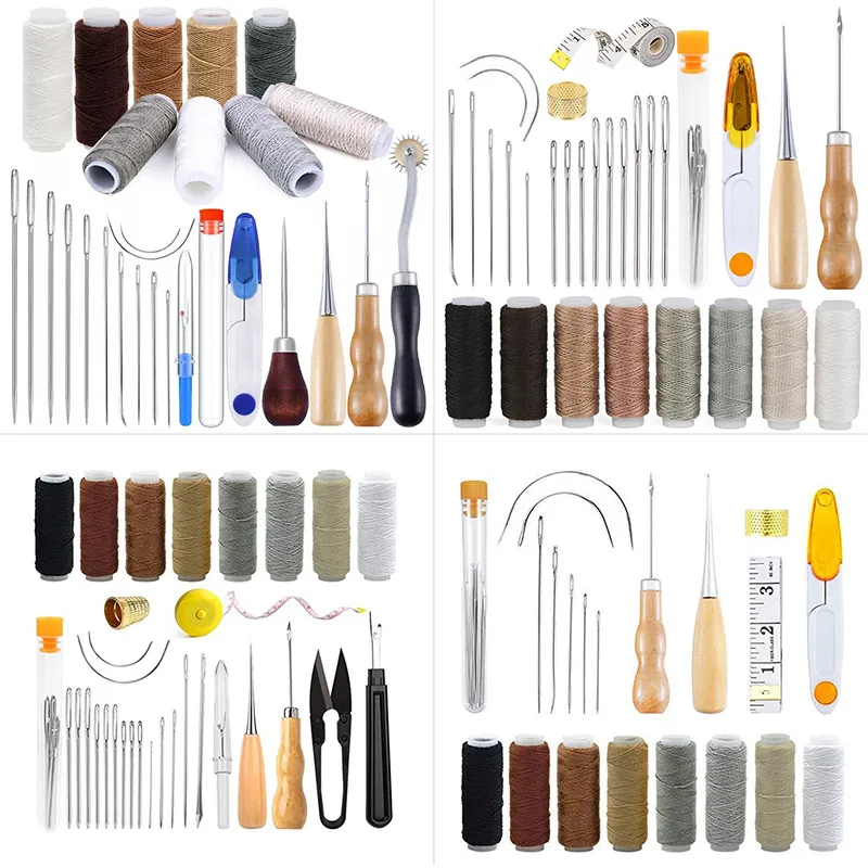 Professional Leather Sewing Tool Kit Stainless Steel Needles Multicolor Thread For DIY Handmade Canvas Leather Repair
