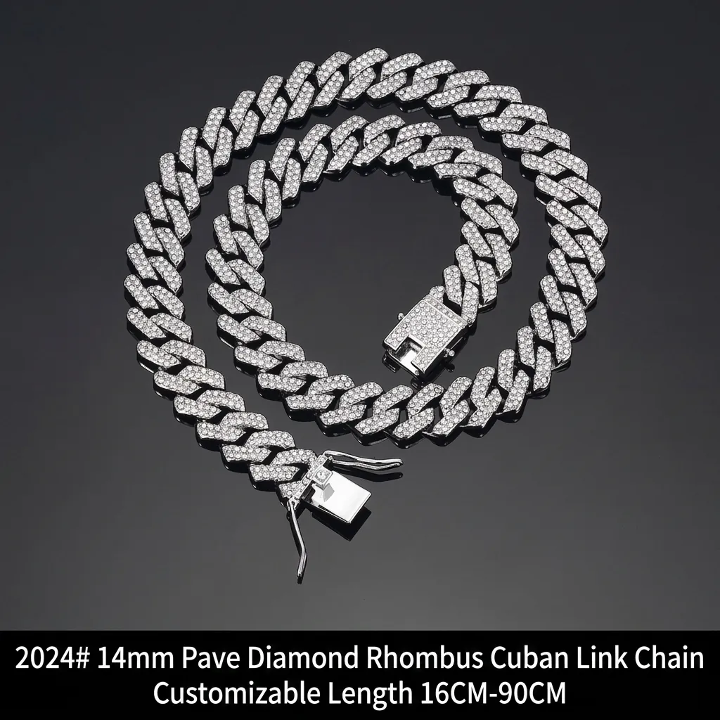 Rhombus Cuban Link Chain Necklace Zinc Alloy Rhinestone Iced Out Hip Hop Jewelry For Men Women