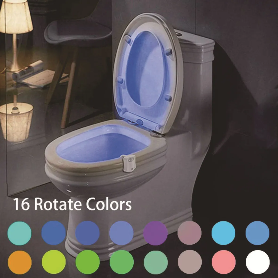 Motion Sensor LED Toilet Night Light RGB Color Changing Bathroom Lighting Accessory Battery Powered Universal Fit