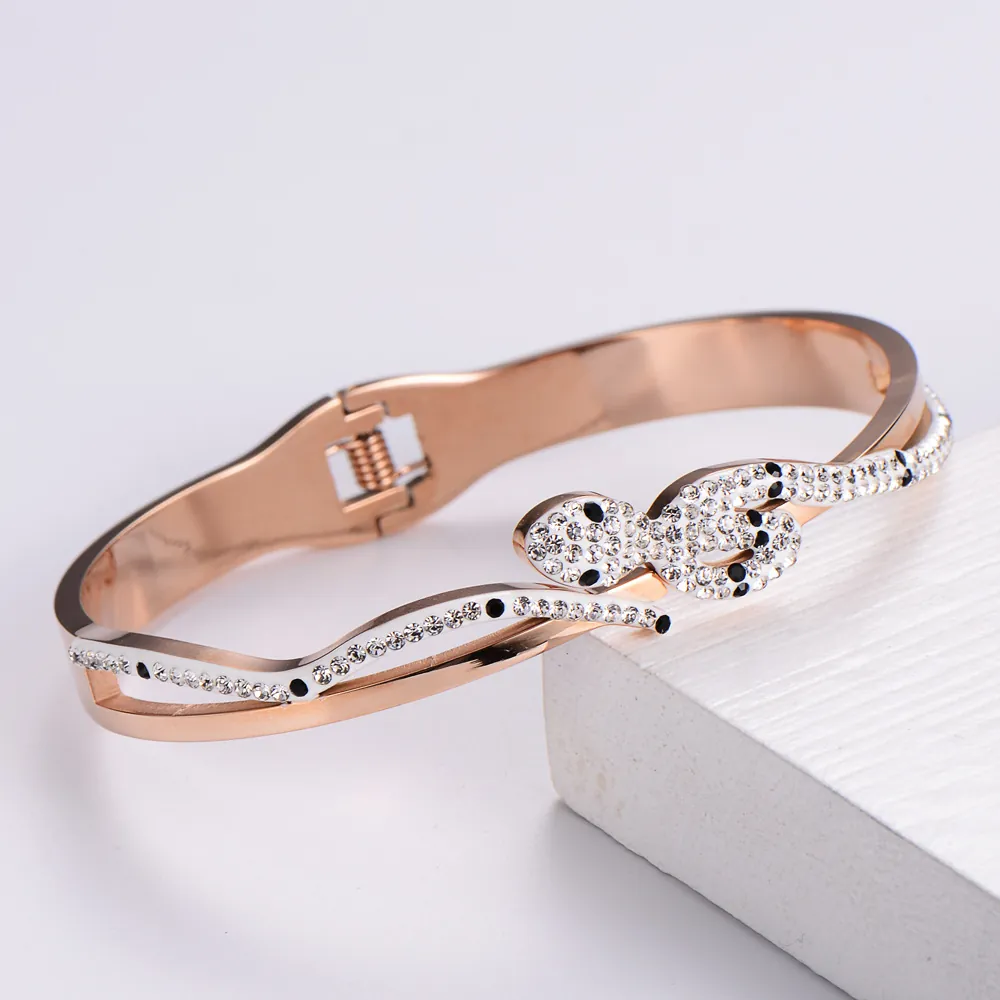 Stainless Steel Bangle Bracelet For Women Snake Leopard Animal Shape Rhinestone Inlaid Hinged Cuff Fashion Jewelry