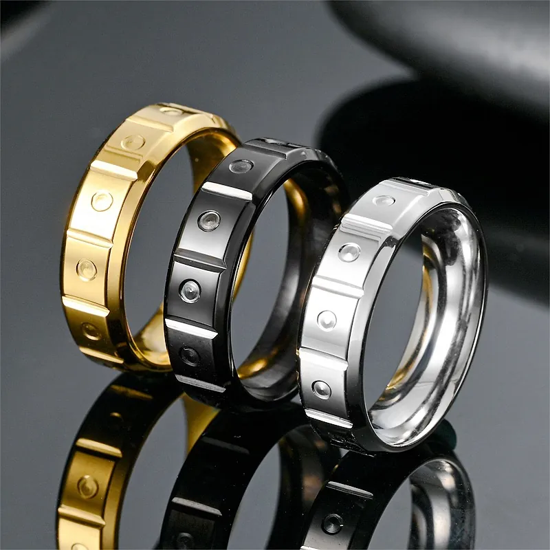 Geometric Titanium Steel Ring Band Polished Minimalist Rectangular And Circular Design Fashion Jewelry For Men Women
