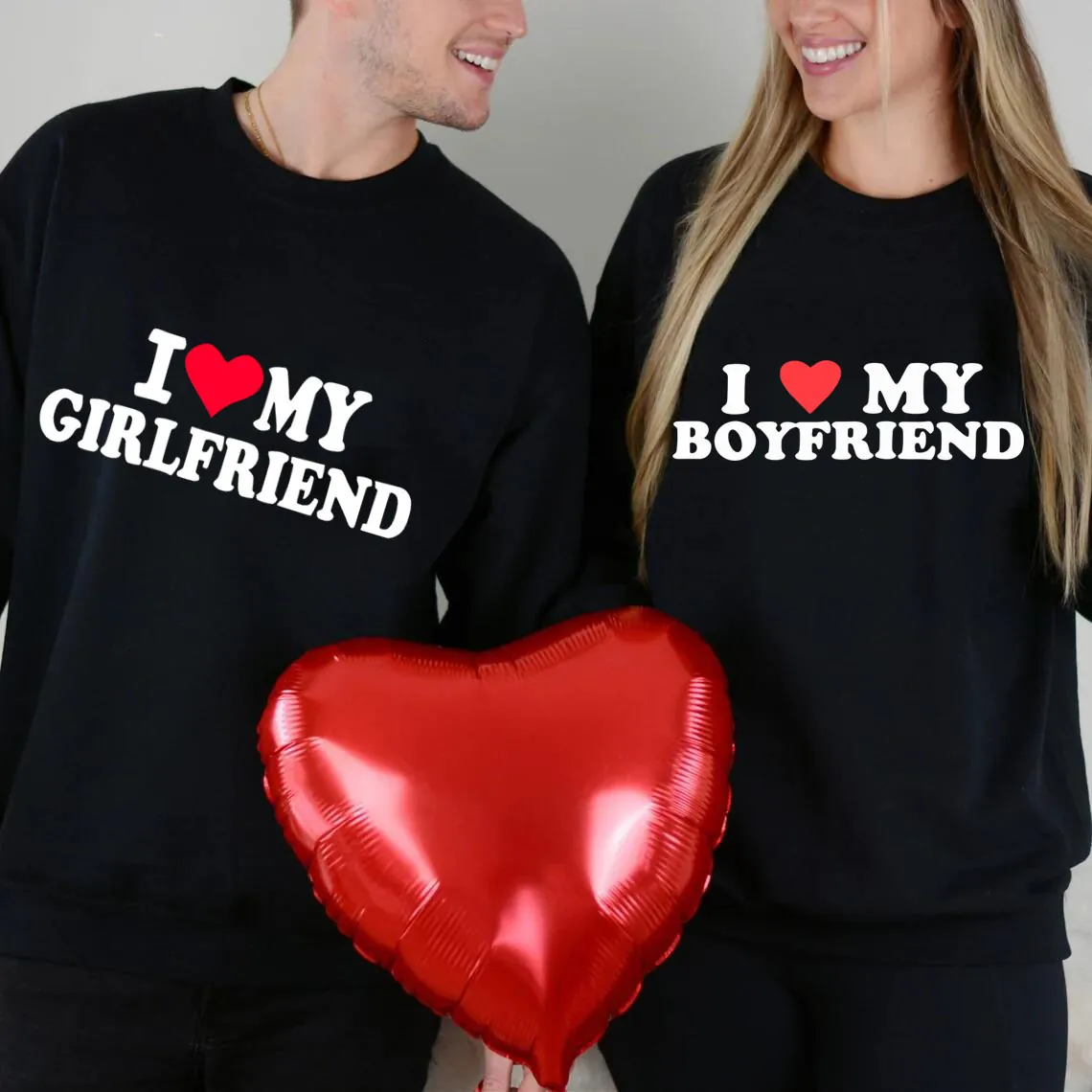 Men Polyester Sweatshirt Long Sleeve Crewneck Valentine Heart Print Couple Casual Pullover Top Matching Apparel