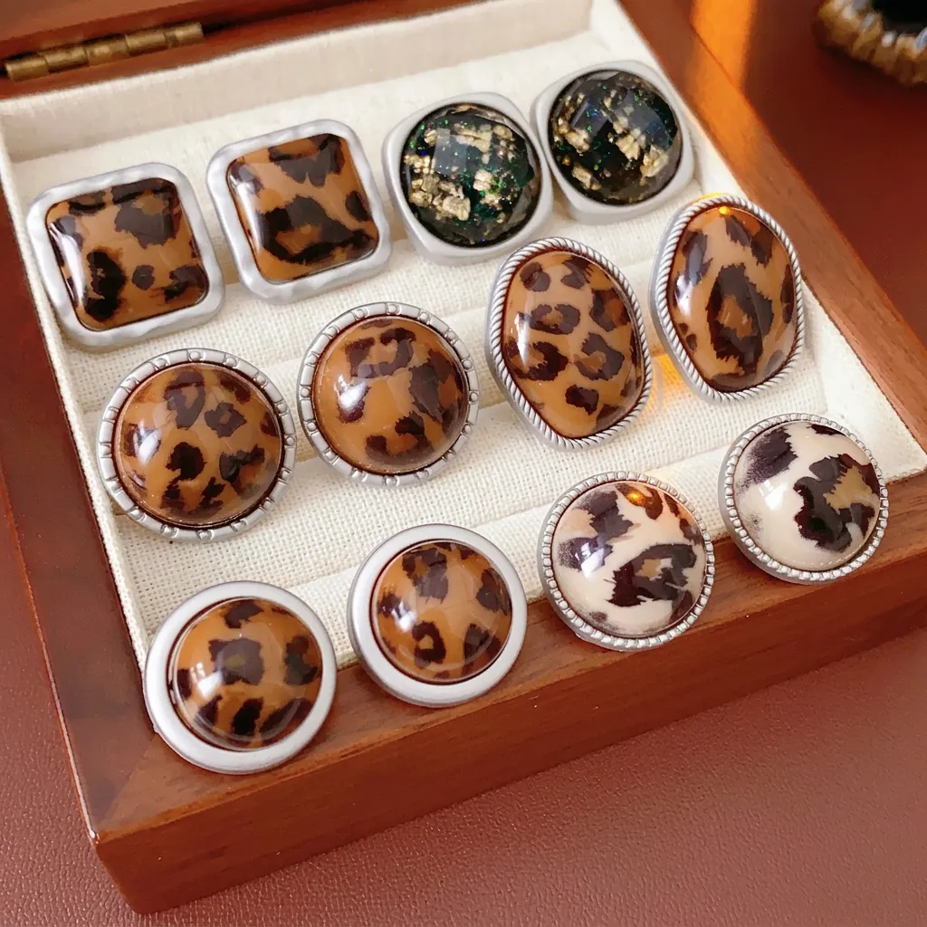 Boucles D'oreilles Géométriques Rétro À Motif Léopard Avec Alliage Acrylique Et Tige En Argent Sterling 925 Pour Femmes
