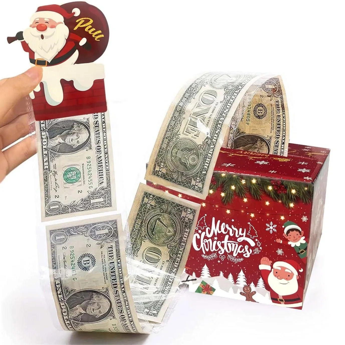 Christmas Money Pull Box Surprise Gift Case Paper Cardboard Cash Dispenser For Holiday Party Decoration Festive Celebration