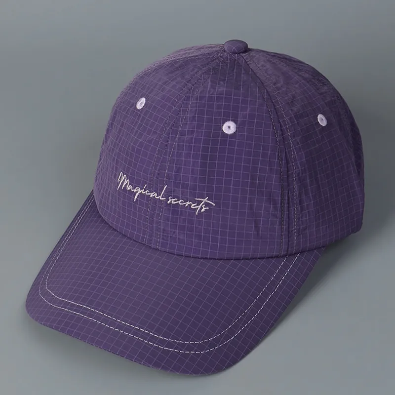 Baseball Cap Grid Texture Ripstop Polyester Breathable Fast-Dry Magical Secrets Letter Embroidery Outdoor Sport Sun Hat