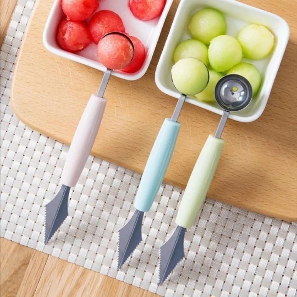 Cuillère À Melon Et Couteau À Sculpter Double Tête En Acier Inoxydable Coupe-Pastèque Pour Décoration Créative De Plateaux