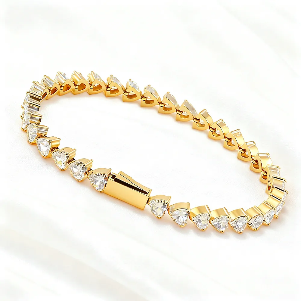 Bracciale Tennis In Zircone A Forma Di Cuore Acciaio Inossidabile Gioielli Di Lusso Eleganti Per Donna Uomo Colore Oro Argento