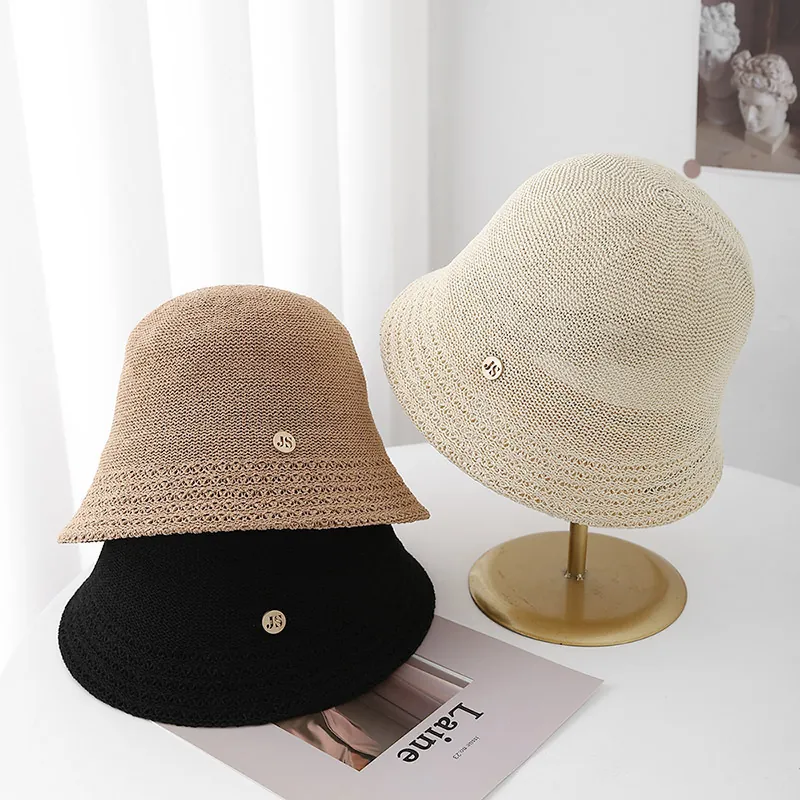 Chapeau Bob En Tricot Ajouré Été Respirant Protection Solaire Style Paille Pour Femmes