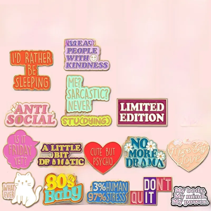 Broche en Émail Mignonne Citation Inspirante en Anglais Ensemble de Broches en Alliage Métal Badge Bijoux Cadeau pour Vêtements Sac à Dos