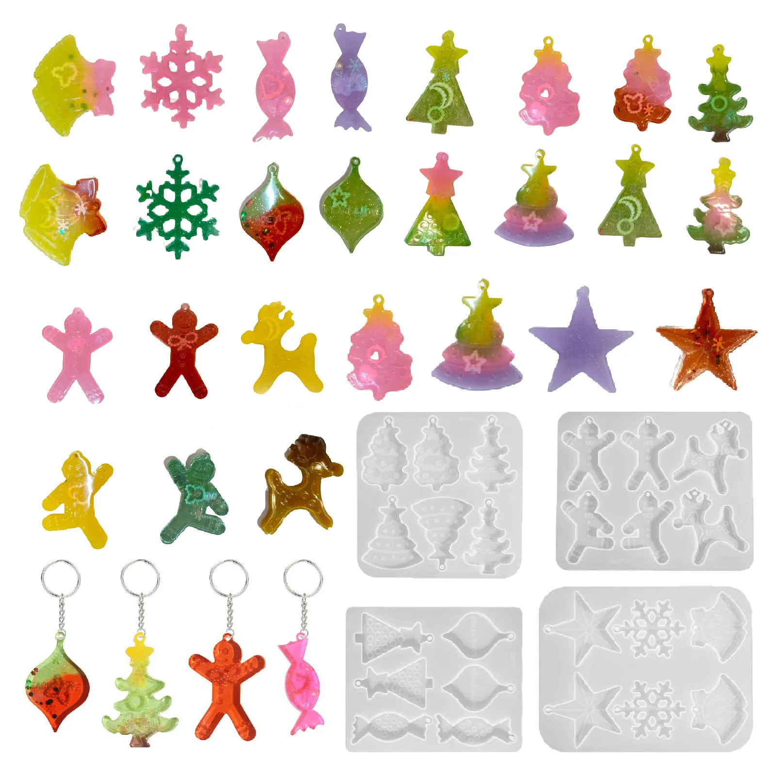Christmas Gingerbread Man Tree Snowflake Elk Silicone Mold For DIY Resin Casting Jewelry Making Pendants Keychains