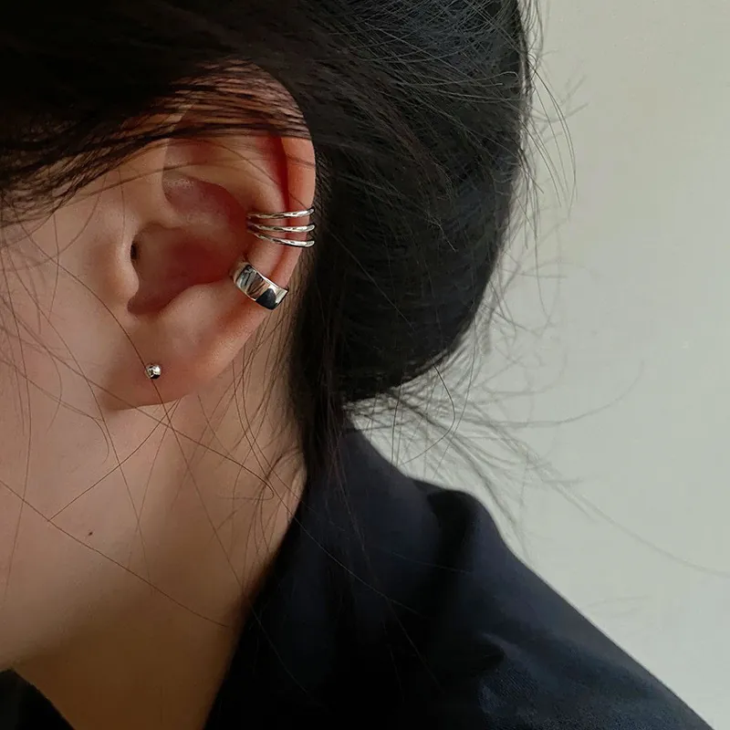 Minimalist Geometric Ear Cuffs Stud Earrings Non Piercing Multi Layer Gold Silver Plated Alloy Jewelry For Women