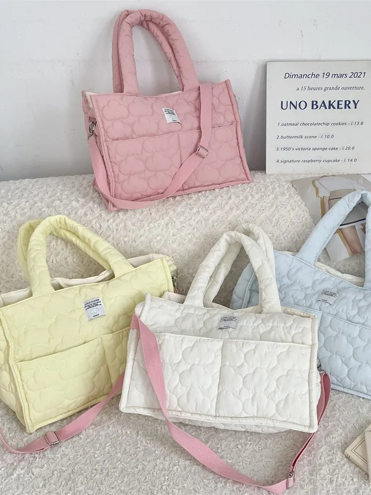 Borsa Tote Trapuntata Da Donna Motivo Nuvola Cuore Grande Capacità Borsa A Tracolla Colori Macaron Stile Coreano Poliestere