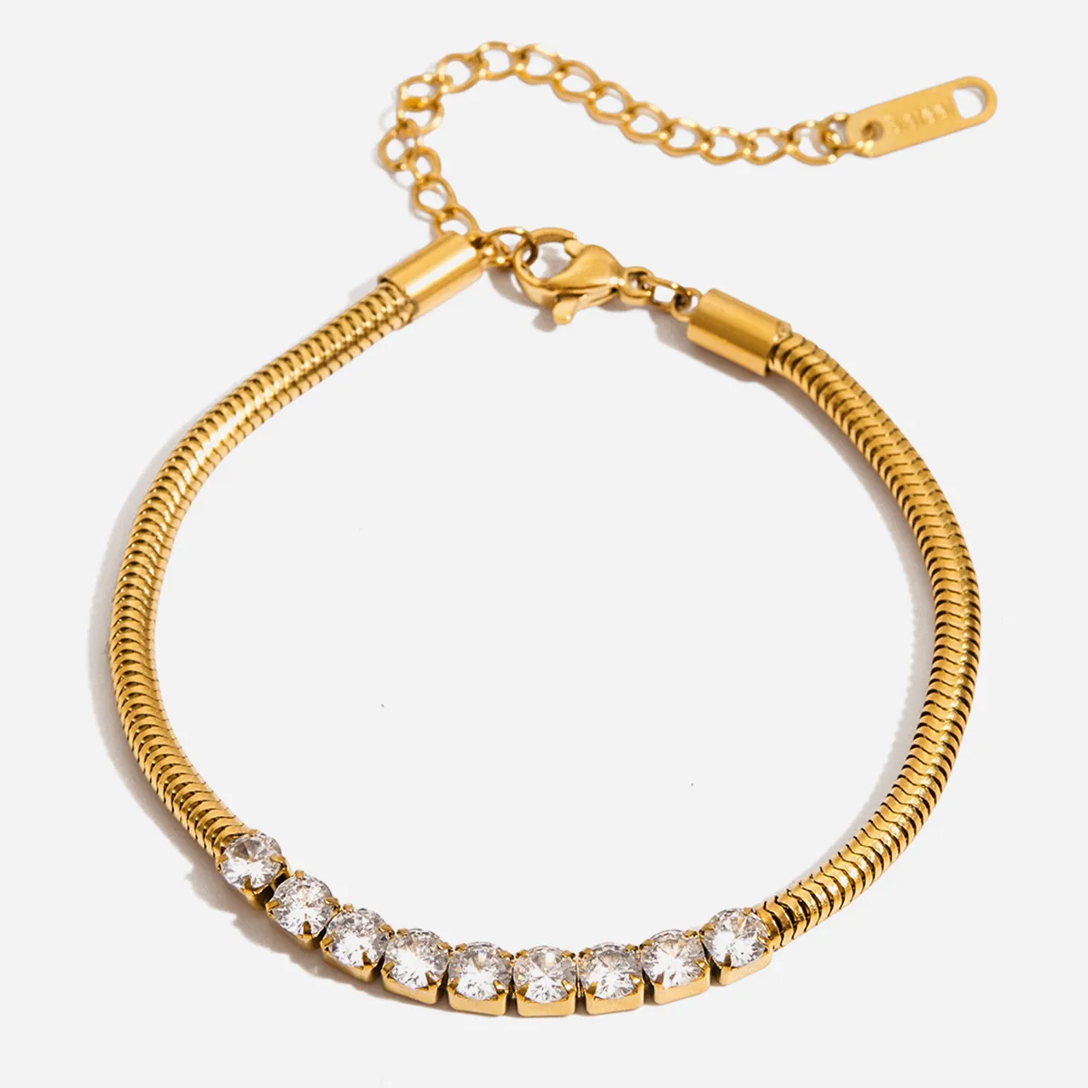 Bracciale In Acciaio Inossidabile Placcato Oro 18K Per Donna Zirconia Cubica Bianca Catena Serpente Cuore Stella Regalo