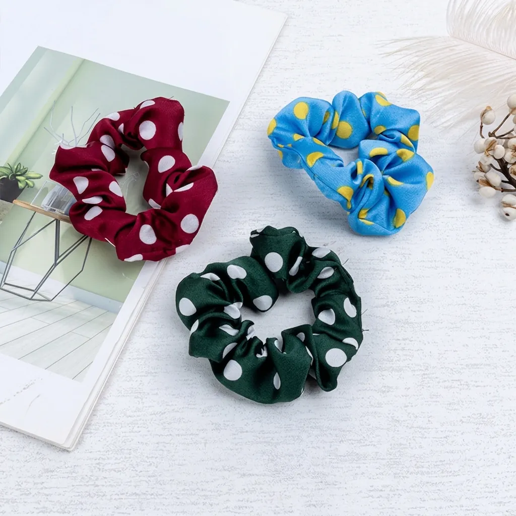 Polka Dot Large Hair Scrunchies Satin Fabric Elastic Hair Ties French Style Ponytail Holder For Women Girls