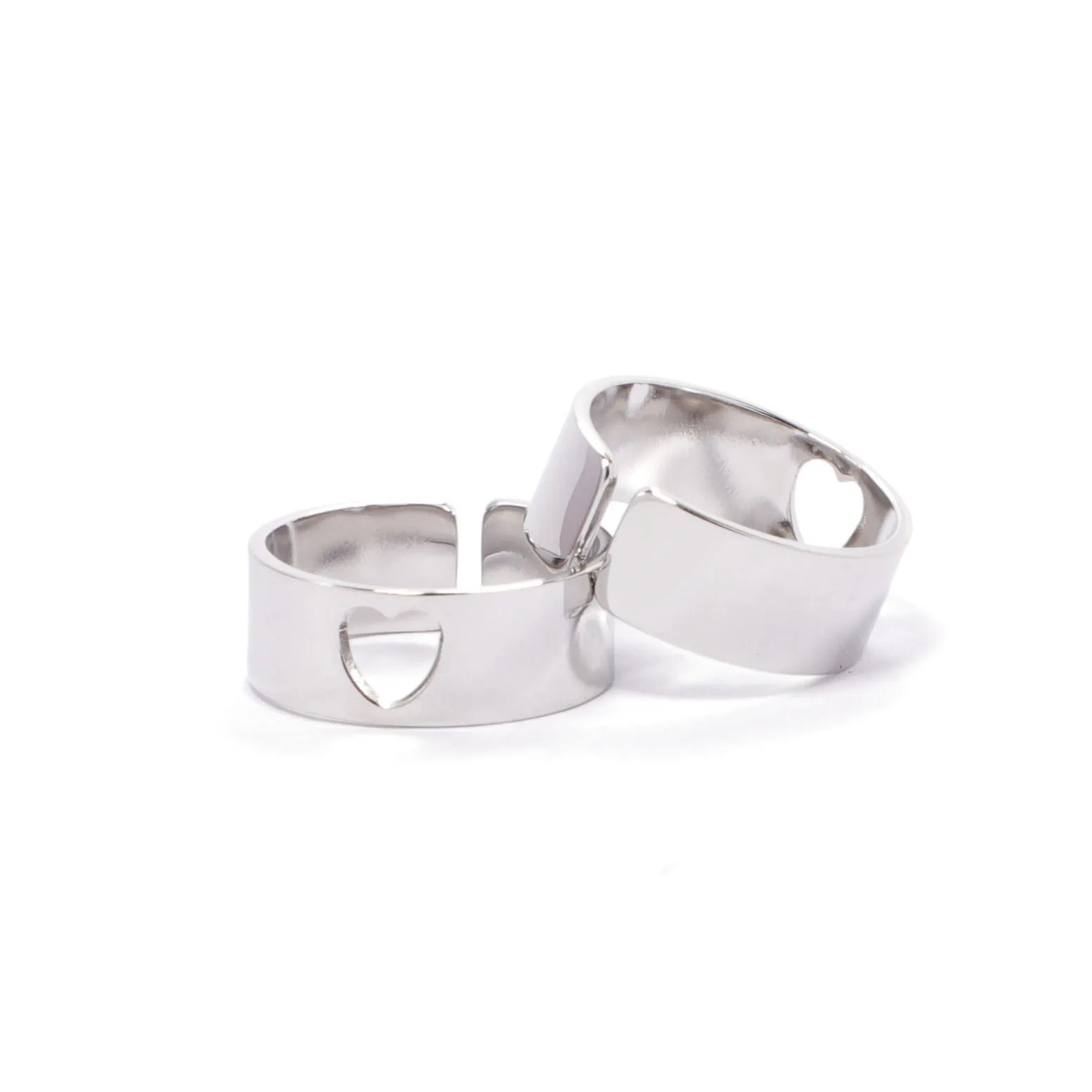 Bague Coeur Évidé Minimaliste Acier Inoxydable 304 Poli Miroir Anneau Ouvert Ajustable Bijoux Pour Couples Femmes