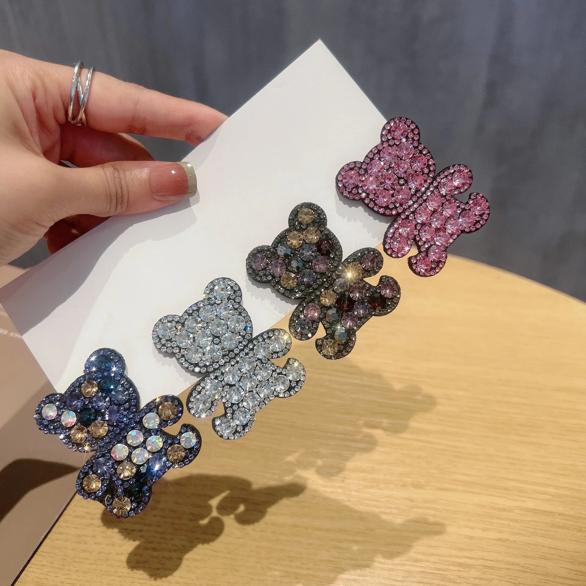 Bear Hair Clips Sparkling Rhinestone Cute Side Hairpin For Girls Women Shiny Metal BB Clips Hair Accessories