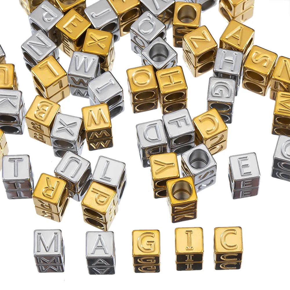 Quadratische Buchstabenperlen Edelstahl Gravierte Alphabet Charms Großes Loch Für DIY Schmuckherstellung Halskette Armband Zubehör