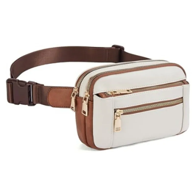 Fanny Pack Women Crossbody Waist Bag PU Leather Large Capacity Multi Zipper Pockets Travel Sports Adjustable Strap