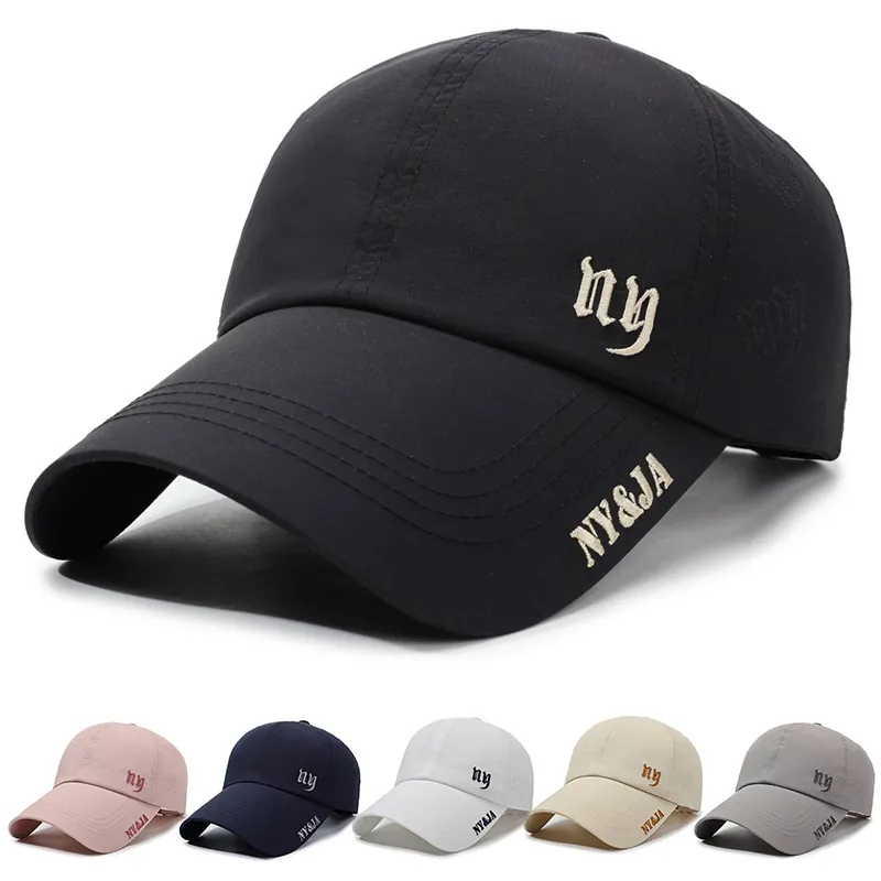 Leichte Polyester Atmungsaktive Schnelltrocknende Baseballkappe Verlängerte Krempe Outdoor Sport Stickerei Verstellbarer Sonnenhut