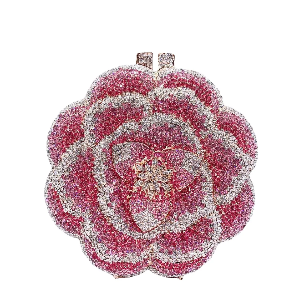 Luxury Flower Shaped Evening Clutch Bag Rhinestone Crystal Hollow Metal For Women Wedding Party Prom With Gift Box