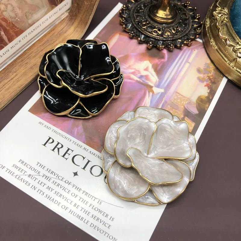 Vintage Flower Brooch Pin Copper Enamel Double Layer Floral Elegant Accessory For Women Jewelry French Style
