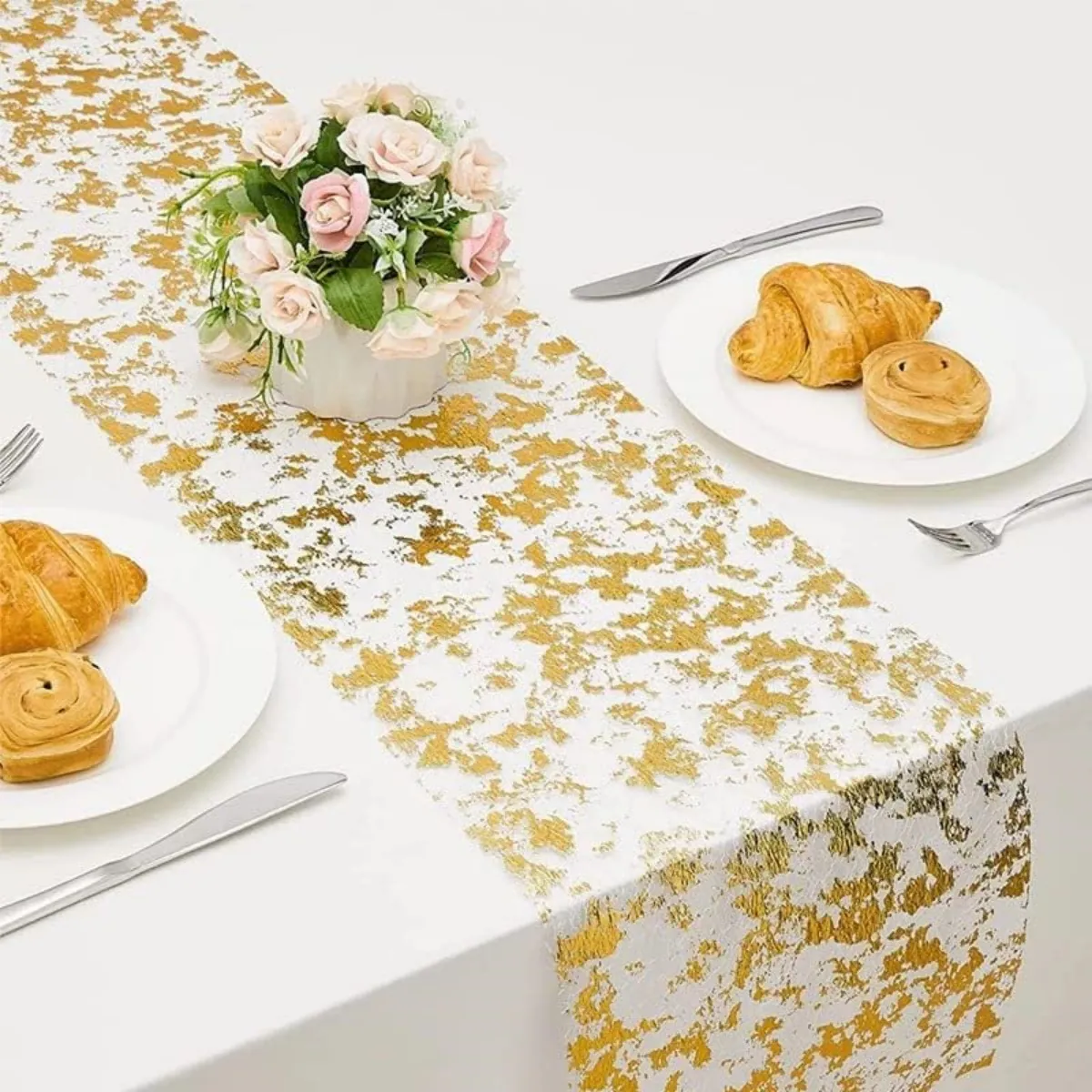 Sparkle Metallic Foil Table Runner Mesh Fabric Party Wedding Christmas Holiday Dining Table Decoration Elegant