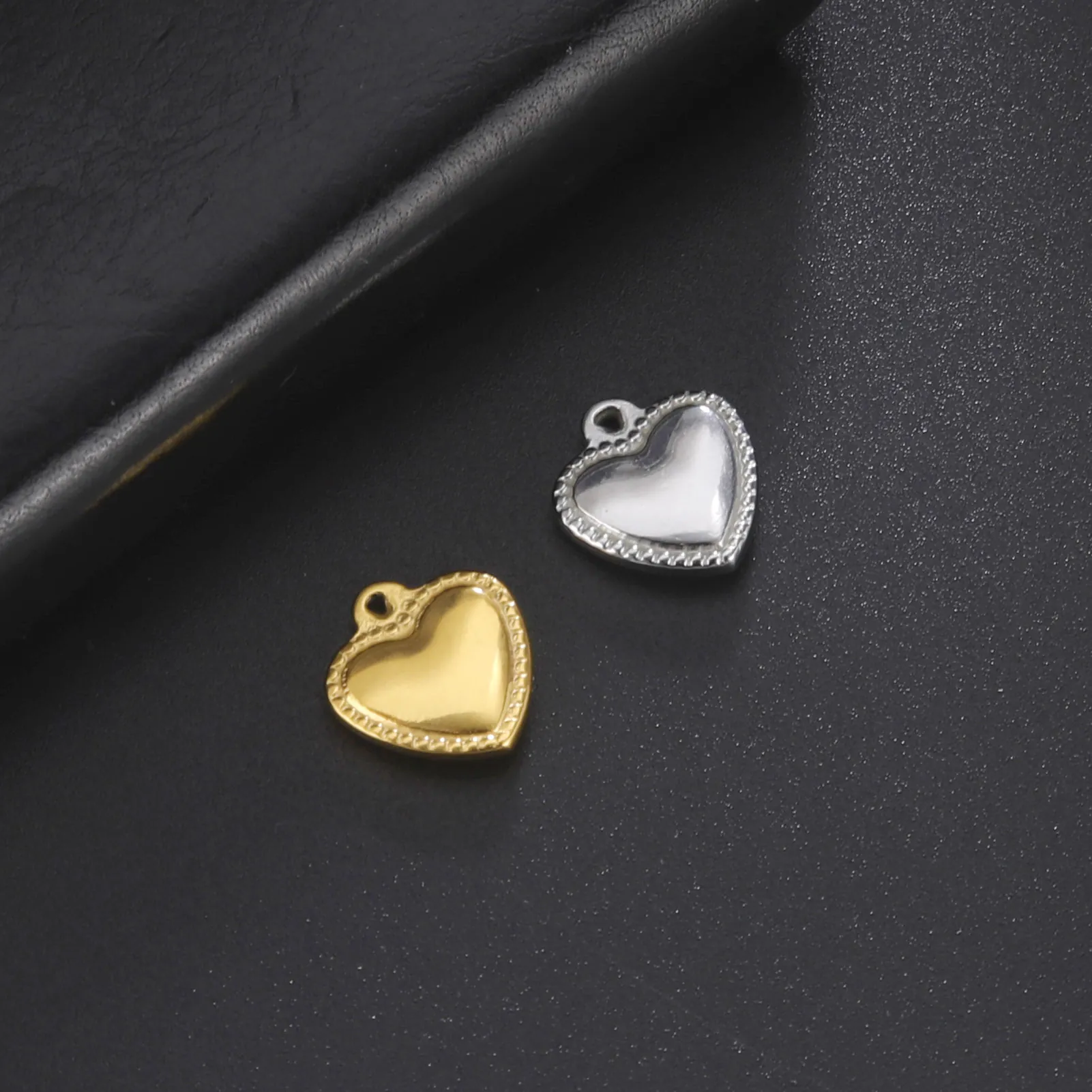 Stainless Steel Heart Charm Pendant With Beaded Edge Enamel For DIY Necklace Bracelet Jewelry Making Accessory
