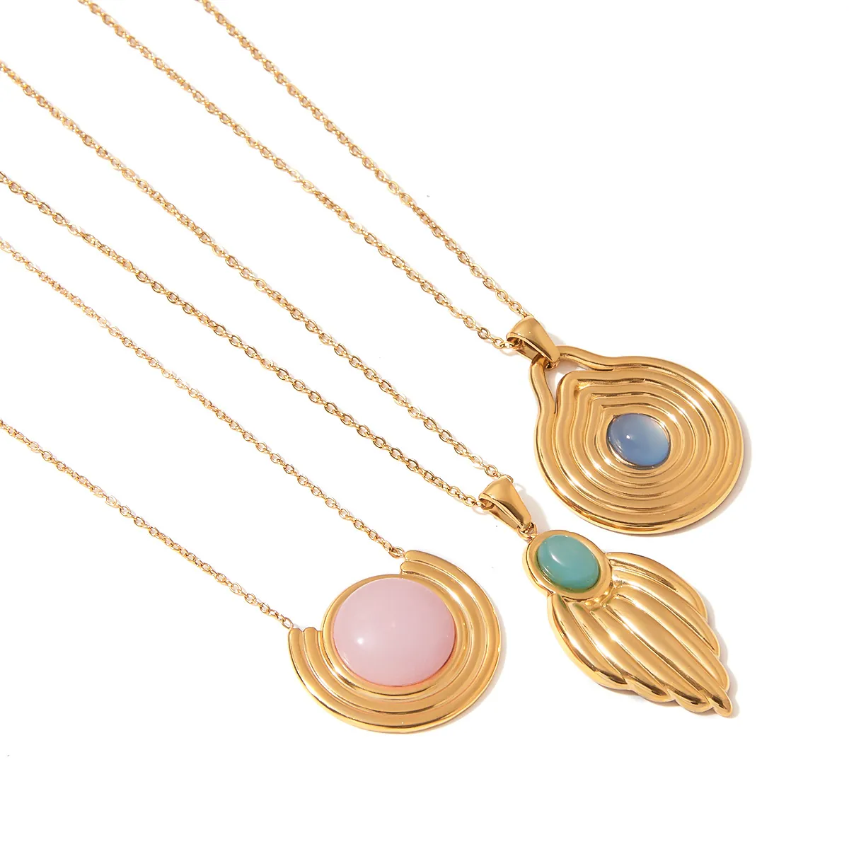 Collier À Pendentif Géométrique Vintage Acier Inoxydable Plaqué Or 18K Résine Pierre Colorée Bijoux Femme Étanche