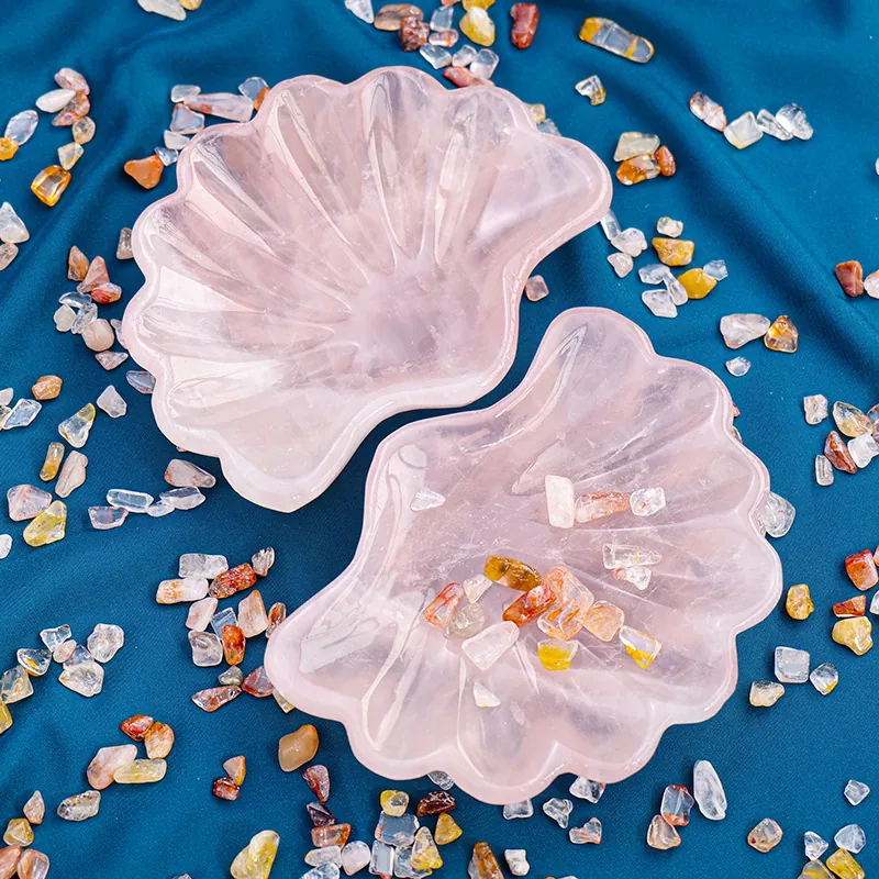 Vassoio Decorativo Per Ciotola In Cristallo Di Quarzo Rosa Naturale A Forma Di Conchiglia Per Riporre Gioielli