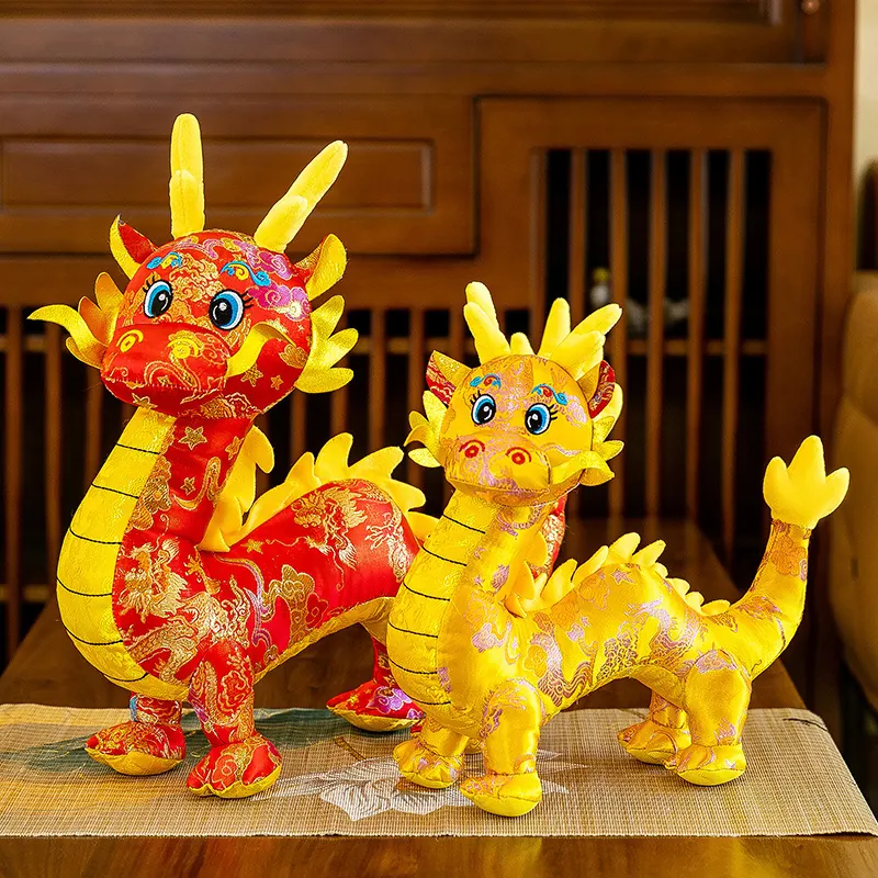 Tradizionale Dragone Cinese Peluche Tessuto di Raso Mascotte dello Zodiaco Animale di Peluche Capodanno Festivo Decorazione Casa Cuscino