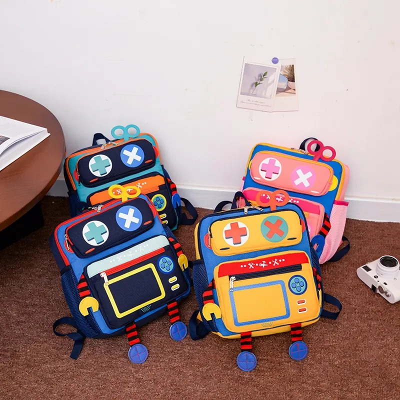 Kids Robot Backpack Cartoon Lightweight Nylon Multi Pocket Kindergarten Schoolbag For Toddler Boys Girls Casual Travel
