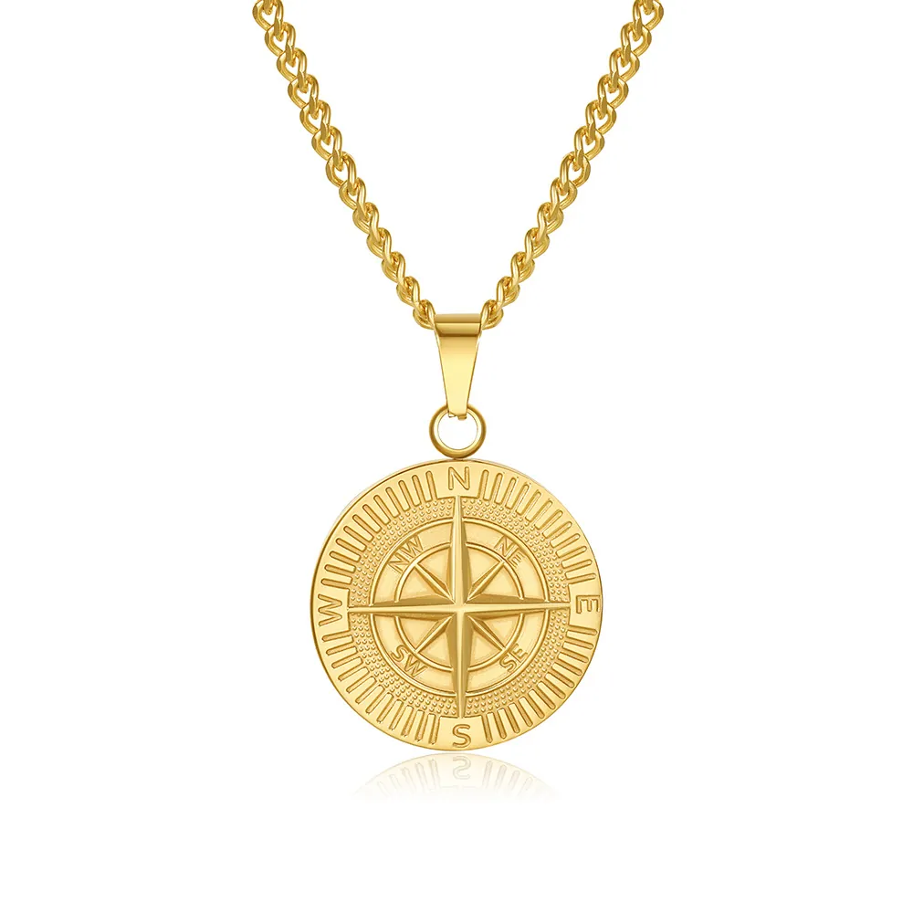 Collier Pendentif Boussole En Acier Inoxydable Pour Homme Punk Hip Hop Boussole Nautique Bijoux Pièce Avec Chaîne