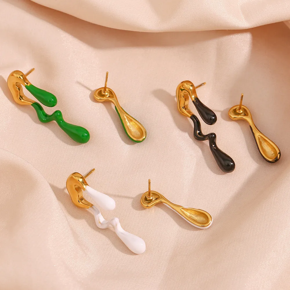 Asymmetric Lava Melt Drip Oil Earrings Stainless Steel 18K Gold Plated Fluid Shape Jewelry For Women Fashion Commuter