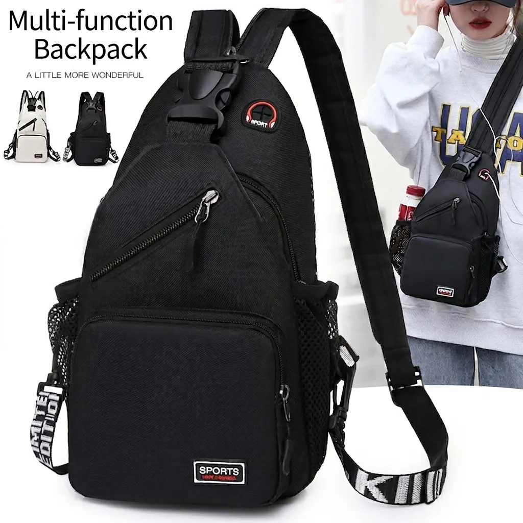Sac De Poitrine Pour Homme Nylon Imperméable Multifonctionnel Sac Bandoulière Sportif Streetwear Grande Capacité Trou Écouteurs