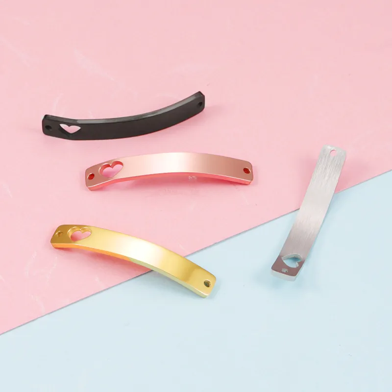 Stainless Steel Bar Pendants Connectors Hollow Heart Butterfly Curved Rectangular For DIY Jewelry Making Bracelet Necklace