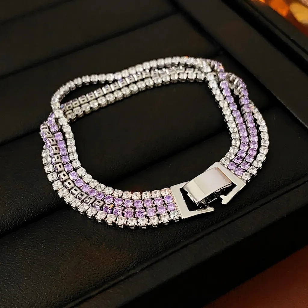 Bracelet Tennis Cuivre Zircon Étincelant Bijoux Poignet Géométriques Mode Luxe Minimaliste Pour Femmes Accessoire Élégant