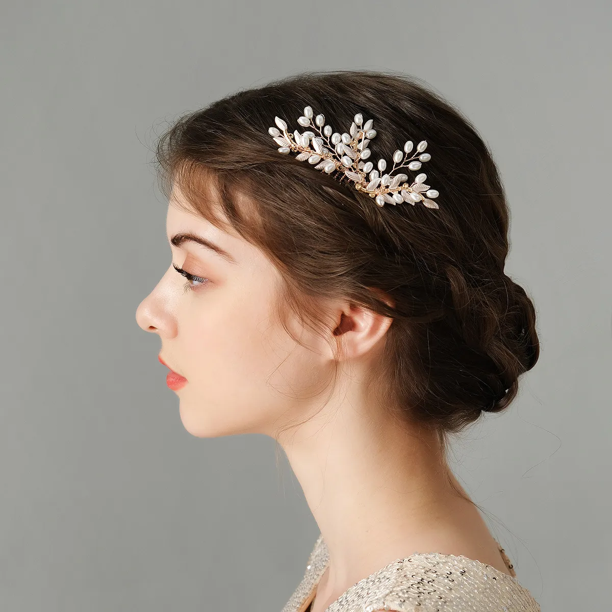 Peine De Pelo De Novia Aleación Hoja Perla Artificial Cristal Hecho A Mano Tocado De Boda Accesorios De Pelo Vintage Para Mujeres