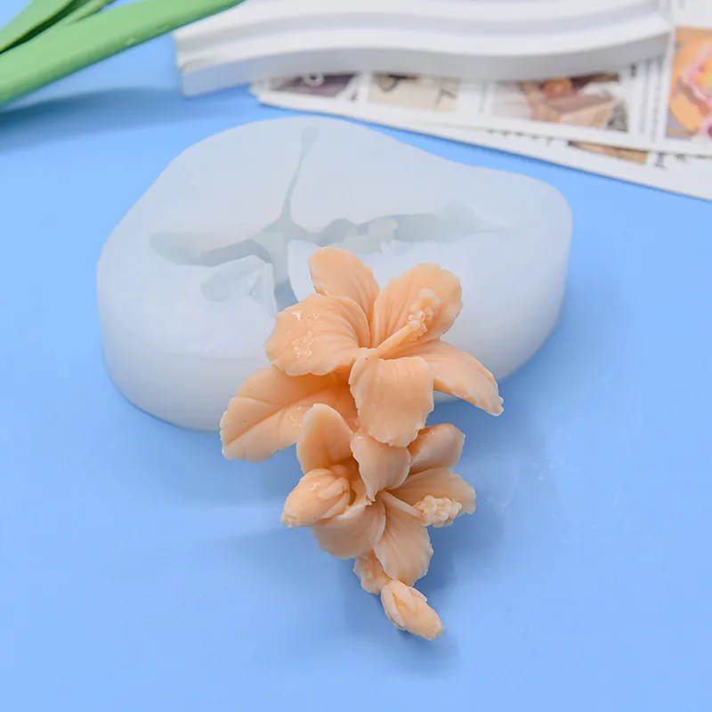 Flower Silicone Mold Hibiscus Shape Realistic For Cake Fondant Soap Candle Making DIY Craft Baking Tool