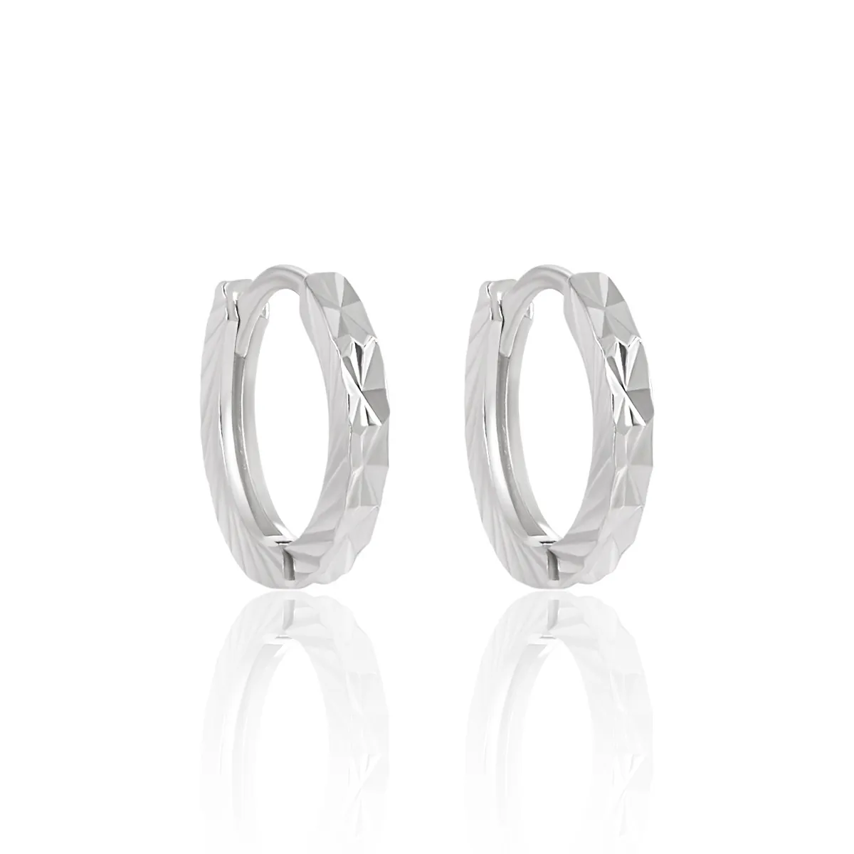 S990 Sterling Silver Faceted Diamond Cut Hoop Earrings For Women Minimalist Geometric Huggie Ear Hoops Niche Design Jewelry