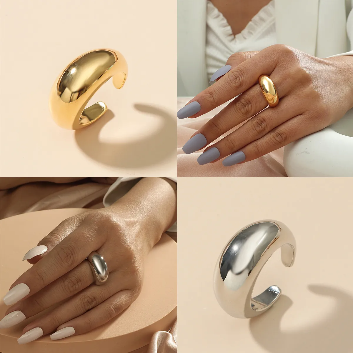 Chunky Dome Ring High Polish Copper Geometric Minimalist Adjustable Open Band Jewelry For Women