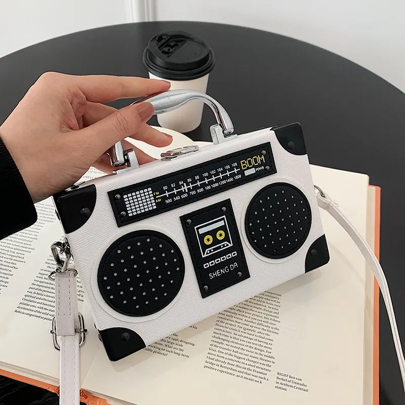 Women Retro Radio Shaped Crossbody Bag Creative Novelty PU Leather Handbag With Metal Handle Unique Fashion Gift
