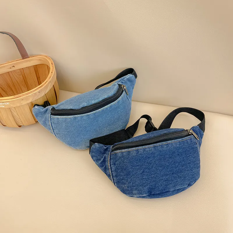 Kids Denim Waist Bag Casual Fanny Pack Korean Style Chest Bag With Adjustable Strap For Boys Girls Toddlers