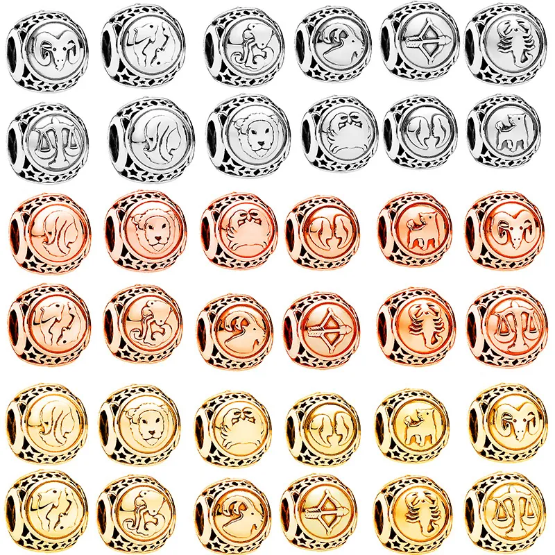 Zodiac Constellation Charms Alloy Hollow Star Beads For DIY Bracelet Necklace Jewelry Making Findings Accessories
