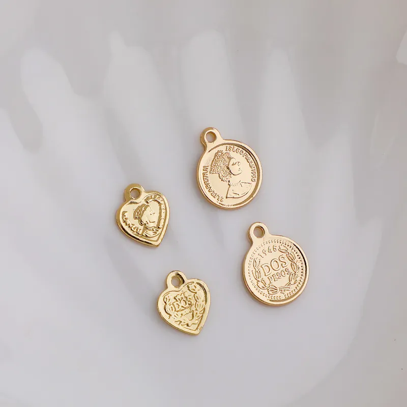 Vintage Porträt Anhänger 14K Gold Vergoldetes Kupfer Königin Münze Herz Rund Anhänger DIY Schmuckherstellung Zubehör