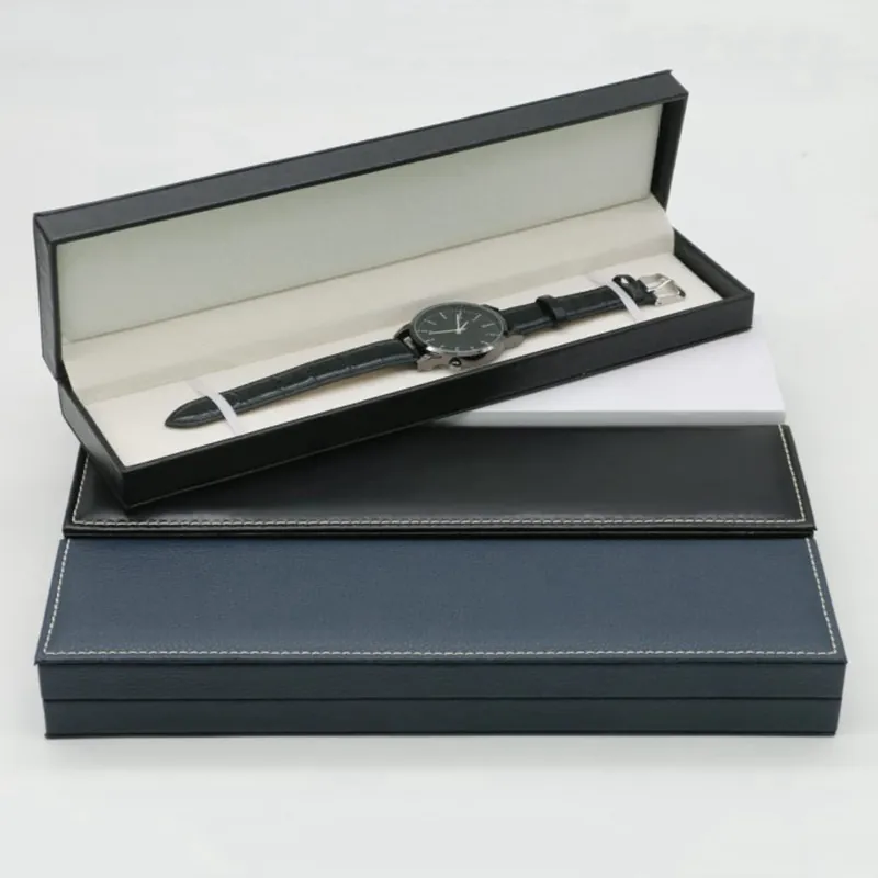 Rectangular Watch Box PU Leather Jewelry Bracelet Storage Organizer Case With Velvet Lining And Contrast Stitching