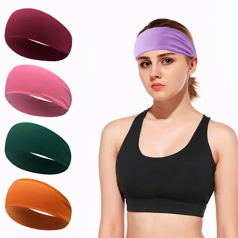 Sports Headband Unisex Wide Elastic Sweatband For Yoga Running Fitness Workout Polyester Solid Color Breathable Hairband
