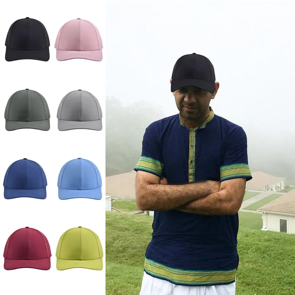 Quick Drying Baseball Cap Breathable Laser Cut Holes Outdoor Sports Sun Protection Curved Brim Adjustable Plain Hat