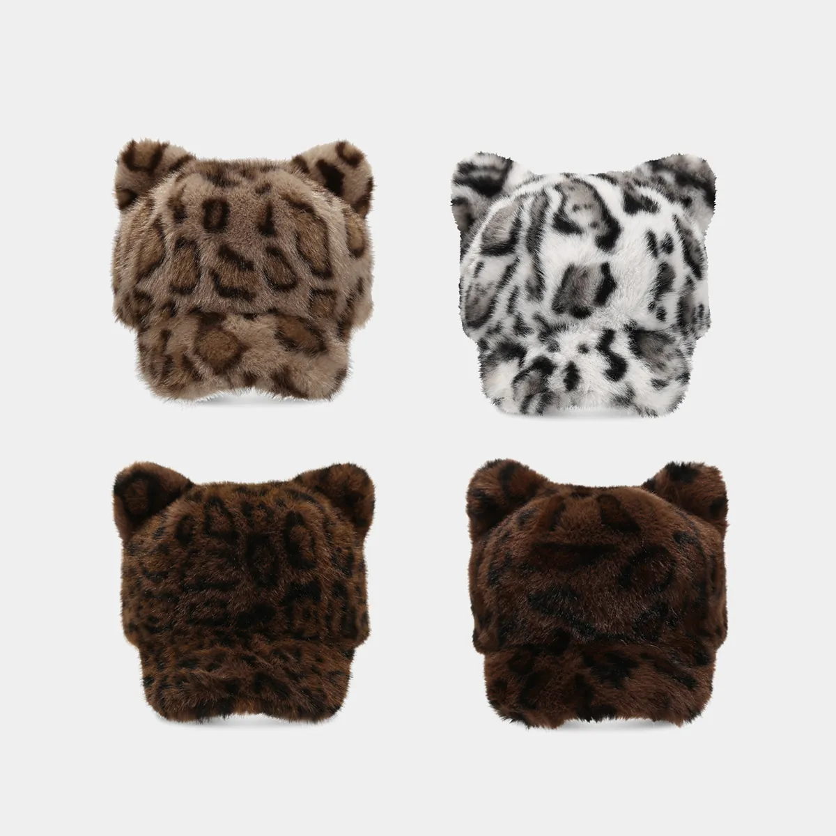 Cappello Da Baseball In Pelliccia Sintetica Leopardata Con Orecchie Di Animali Peluche Caldo Berretto Invernale Da Donna